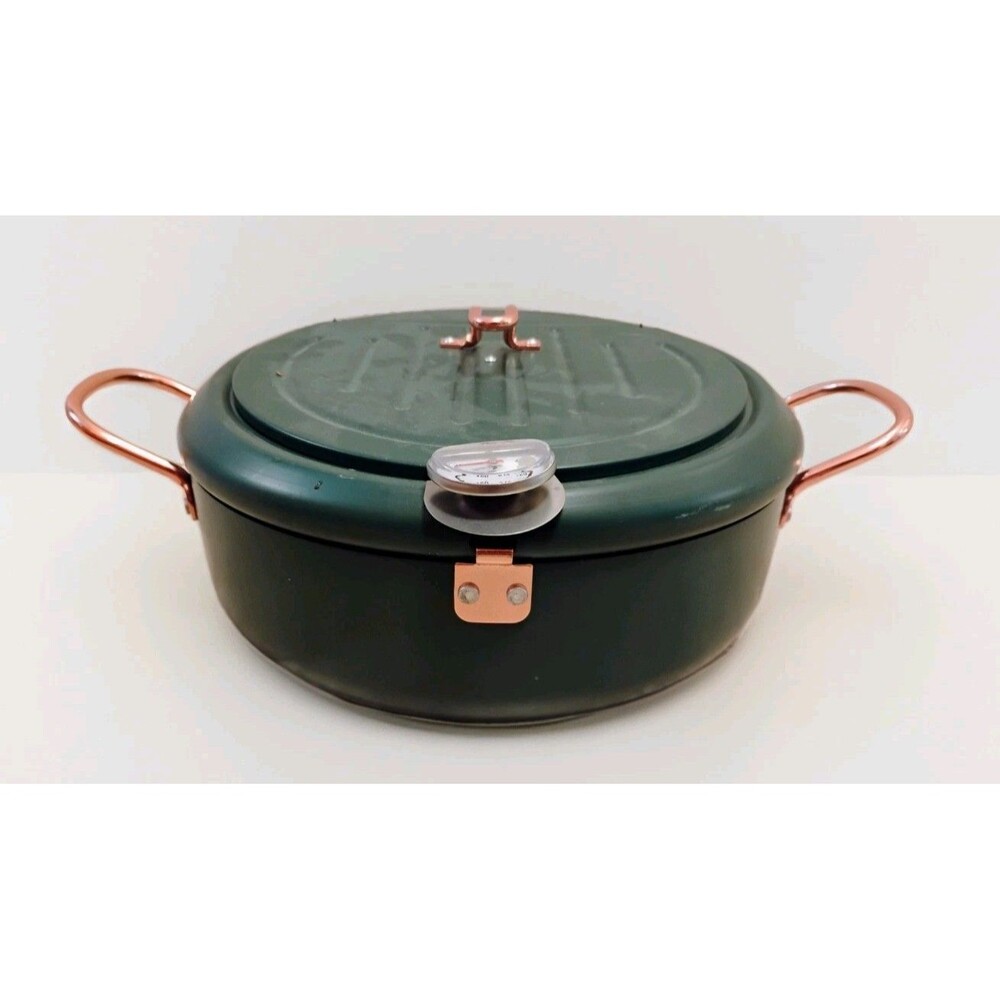 CYRDER Japanese Tempura Deep Fryer Pot Green Copper Handles 24cm 9.5"